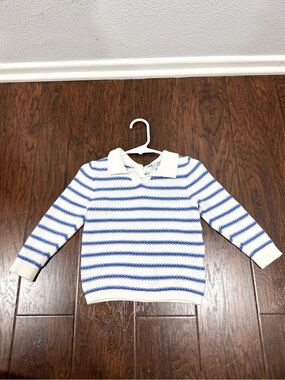 Janie and Jack Blue and White Striped Polo Knit Sweater